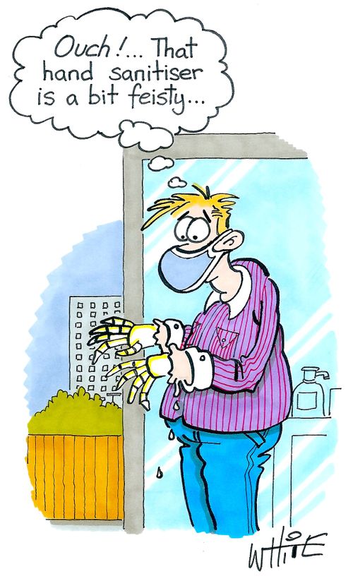 "Ouch!... That hand sanitiser is a bit feisty..."