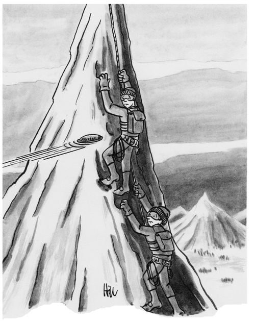 Frisbee Flies By Mountain Climbers