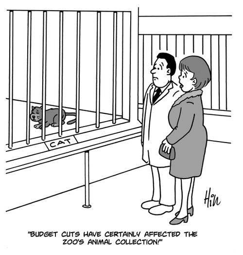 "Budget cuts have certainly affected the zoo's animal collection!"