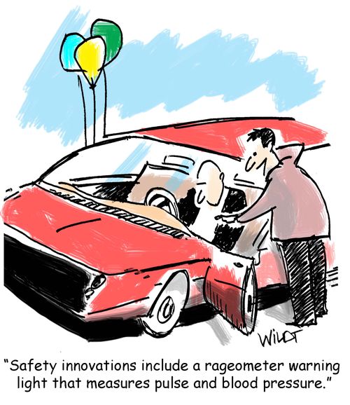 Safety innovations include a rageometer warning light that measures pulse and blood pressure.