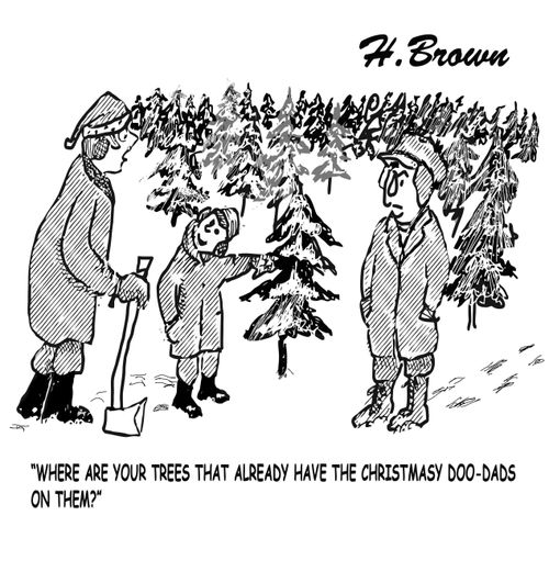 "Where are your trees that already have the christmasy doo-dads on them?"