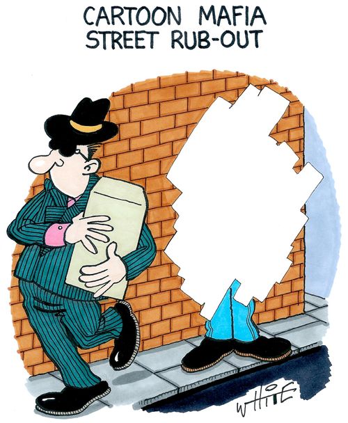 Cartoon mafia street rub-out...