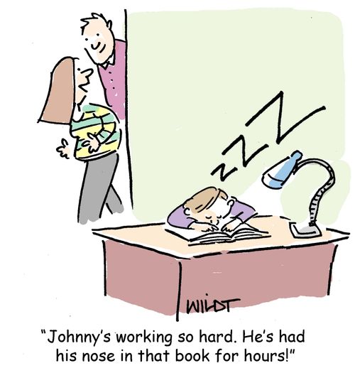 "Johnny's working so hard. He's had his nose in that book for hours"