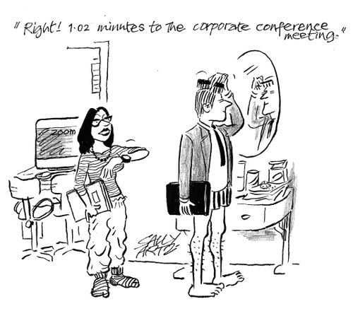 "Right, 1:02 minutes to the corporate conference meeting."