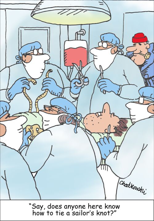 "Say, does anyone here know how to tie a sailor's knot?"