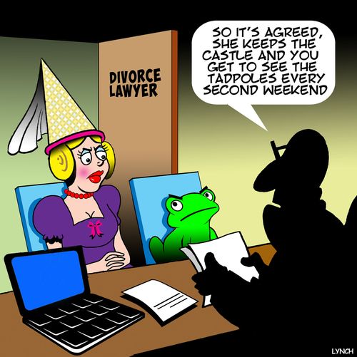 "So it's agreed, she keeps the castle and you get to see the tadpoles every second weekend."