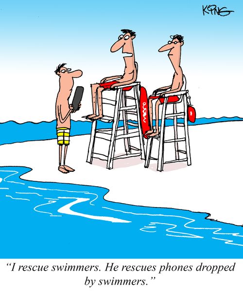 "I rescue swimmers. He rescues phones dropped by swimmers."