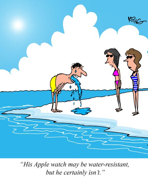 "His Apple watch may be water-resistant but he certainly isn't"