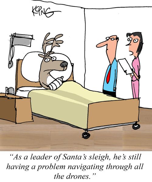 "As a leader of Santa's sleigh, he's still having a problem navigating through all the drones."