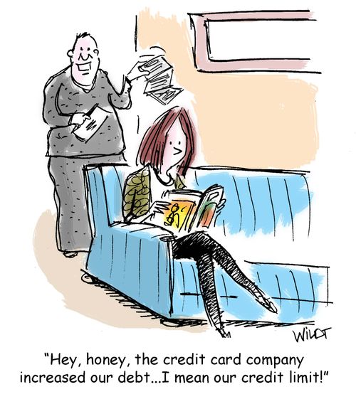 "Hey, honey, the credit card company increased our debt... I mean our credit limit!"