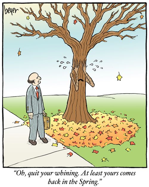 "Oh, quit your whining. At least yours comes back in the Spring