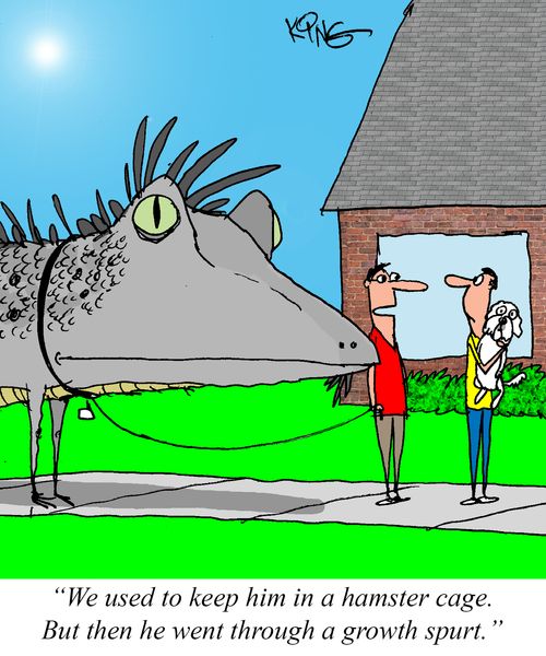 "We used to keep in in a hamster cage. But then he went through a growth spurt."
