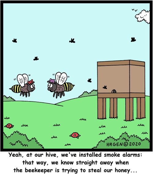 Yeah, at our hive, we've installed smoke alarms: that way, we know straight away when the beekeeper is trying to steal our honey...