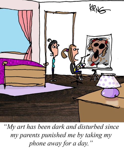 "My art has been dark and disturbed since my parents punished me by taking my phone away."