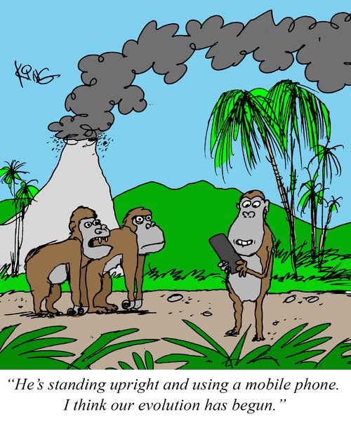 "He's standing upright and using a mobile phone. I think our evolution has begun."