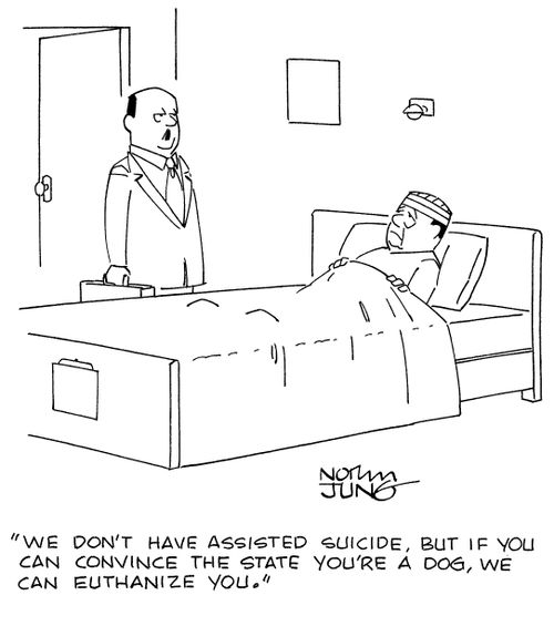"We don't have assisted suicide, but if you can convince the state you're a dog, we can euthanize you."