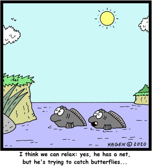 I think we can relax: yes, he has a net, but he's trying to catch butterflies...