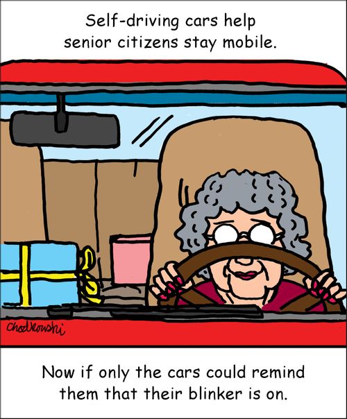 Self-driving cars help senior citizens stay mobile.