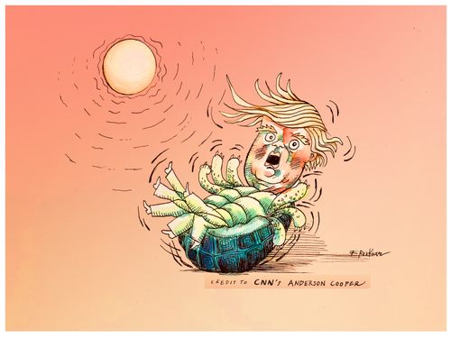 Trump as an obese turtle on its back
