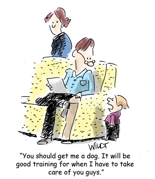 You should get me a dog. It will be good training for when I have to take care of you guys.