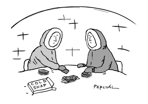 Eskimos playing a card game of 'cold snap'
