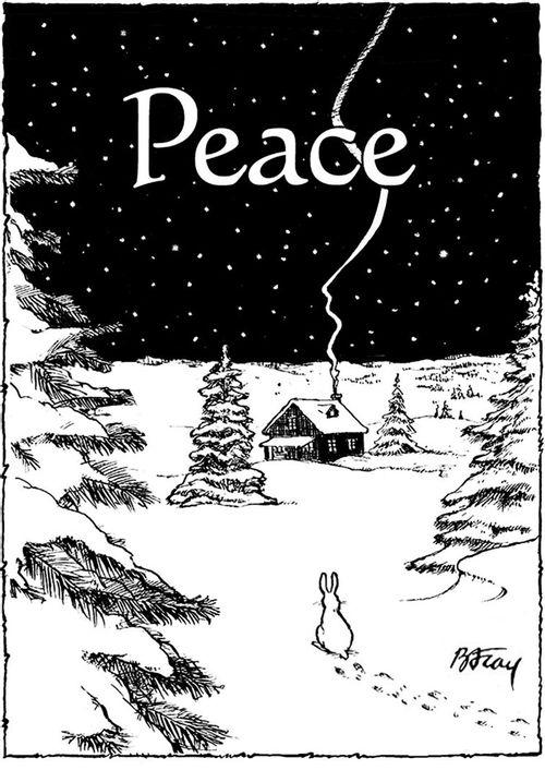 Peace: A little rabbit looking at a peaceful winter scene