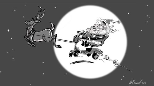 Santa on a scooter.