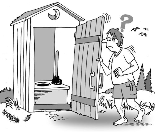 A plunger in an outhouse