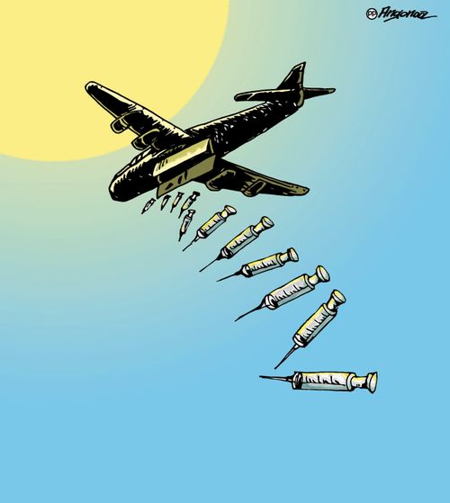 Airplane dropping vaccines.