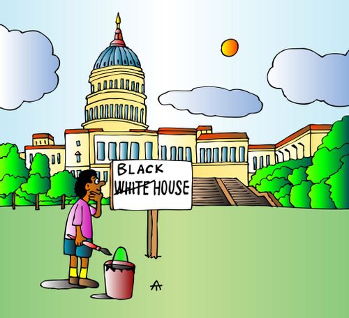 Man paints the White House sign 'Black'.