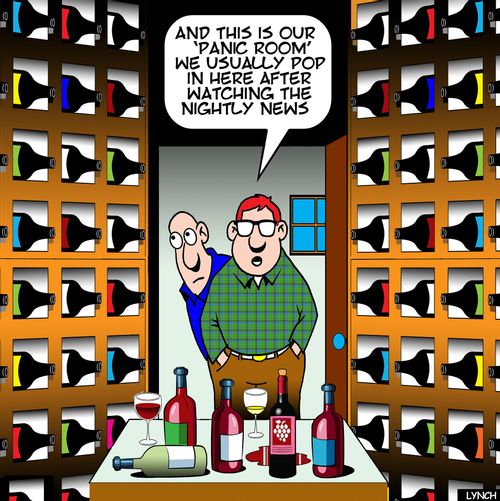 "And this is our 'panic room'. We usually pop in here after watching the nightly news."