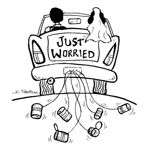 Sign on the car: "Just Worried" 