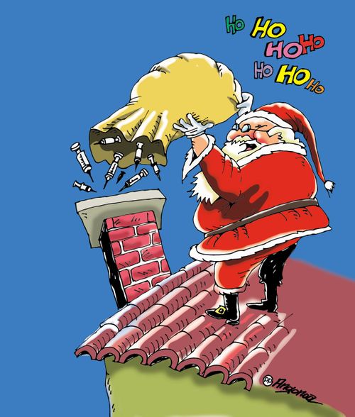 Santa Claus delivers the vaccine.