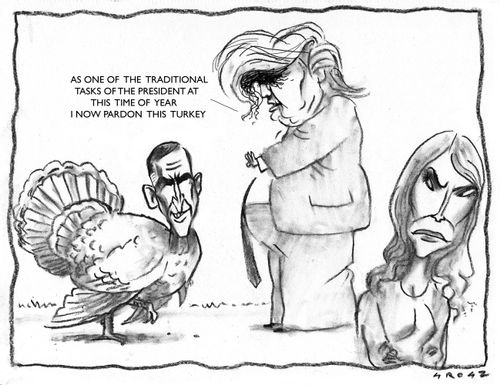 "As one of the traditional tasks of the president at this time of year, I now pardon this turkey."