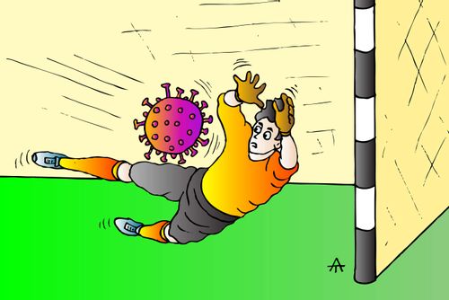 A goalie tries to catch a coronavirus 
