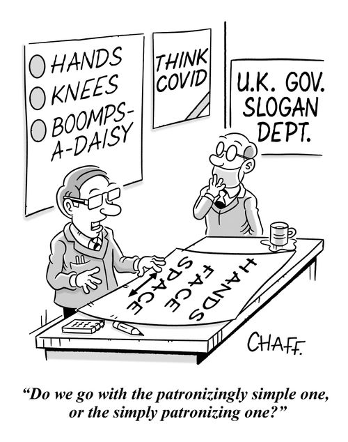 "Do we go with the patronizingly simple one, or the simply patronizing one?"