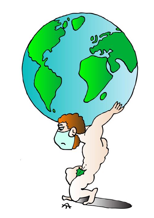 Atlas wearing a mask