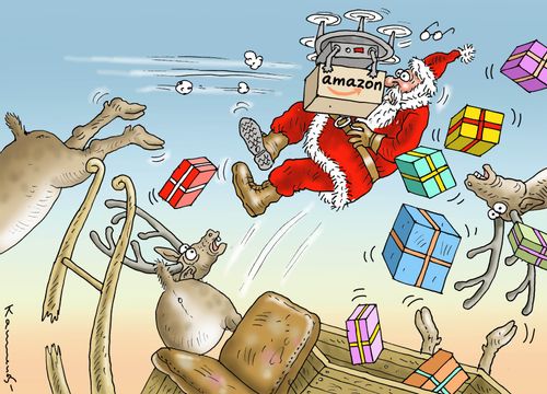 An Amazon drone crashes into Santa's sleigh