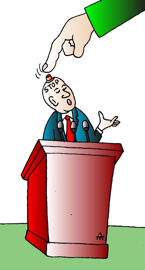 Politician with a stop button on thier head