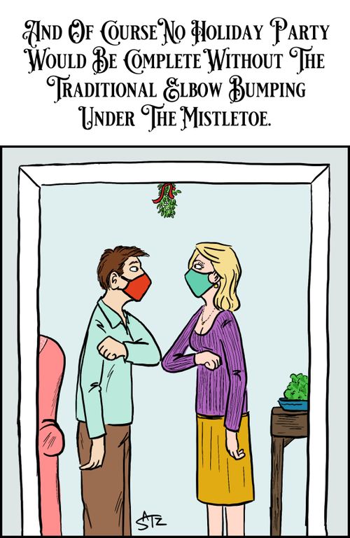 And of course no holiday party would be complete without the traditional elbow bumping under the mistletoe