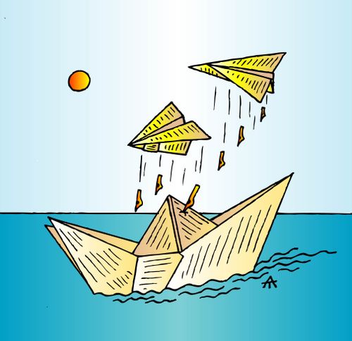 Paper airplanes drop pen nibs