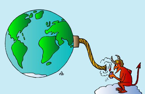 The Devil lights a fuse to blow up Earth.