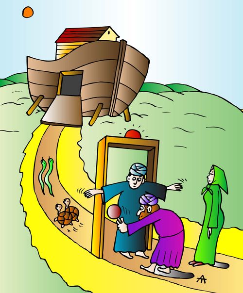 Noah performing X-ray security checks for the ark.