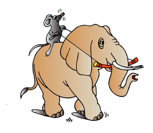 A mouse riding an elephant