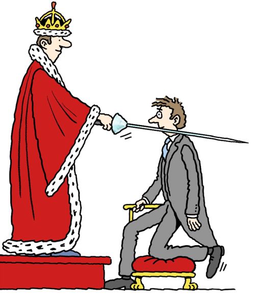 Knighthood being given by the king 