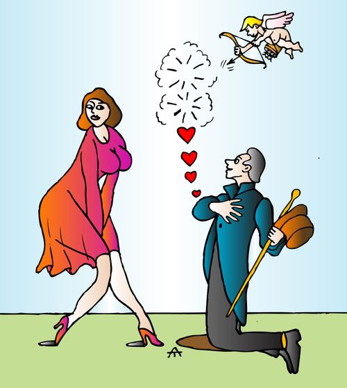 Cherub tries to prevent a man from declaring his love for a woman.