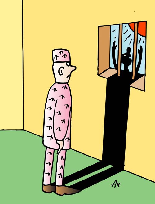 Prisoner's shadow escapes his cell.