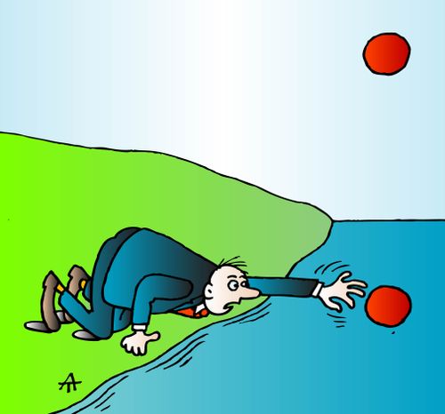 Man tries reaching for the Sun's reflection thinking it is a ball.