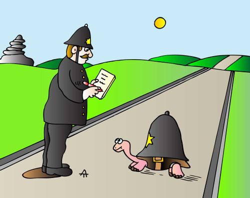 Policeman charges tortoise for impersonation.
