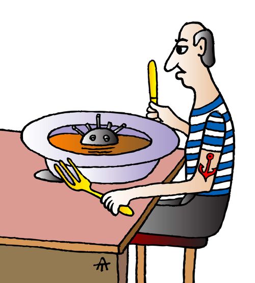 A mine in a bowl of soup